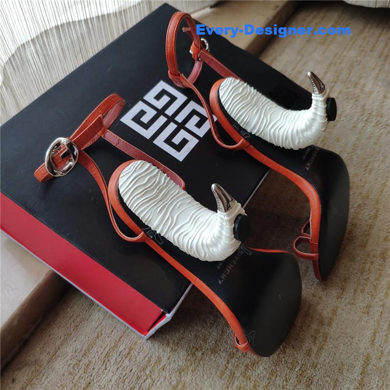 Givenchy Triple Toe Horn Slingbacks Red and White