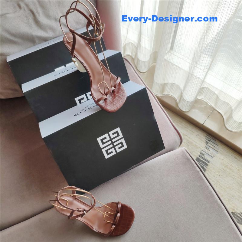 Givenchy Triple Toe Horn Slingbacks Brown and White