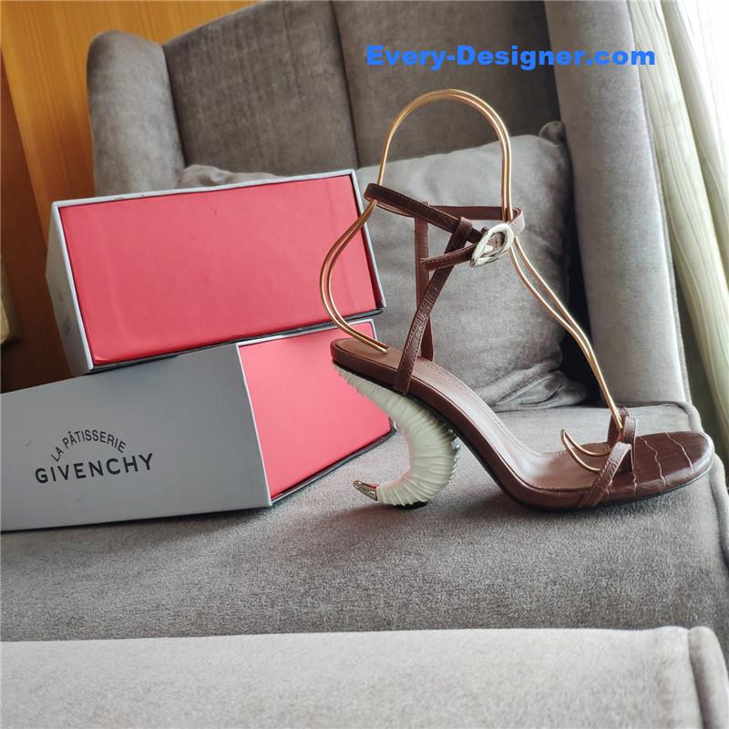 Givenchy Triple Toe Horn Slingbacks Brown and White