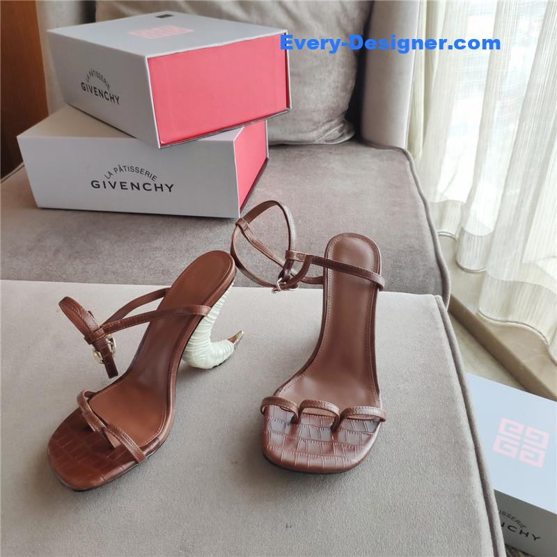 Givenchy Triple Toe Horn Slingbacks Brown and White