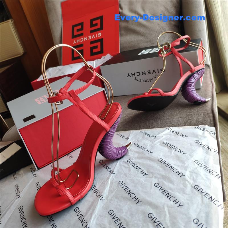 Givenchy Triple Toe Horn Slingbacks Red and Purple