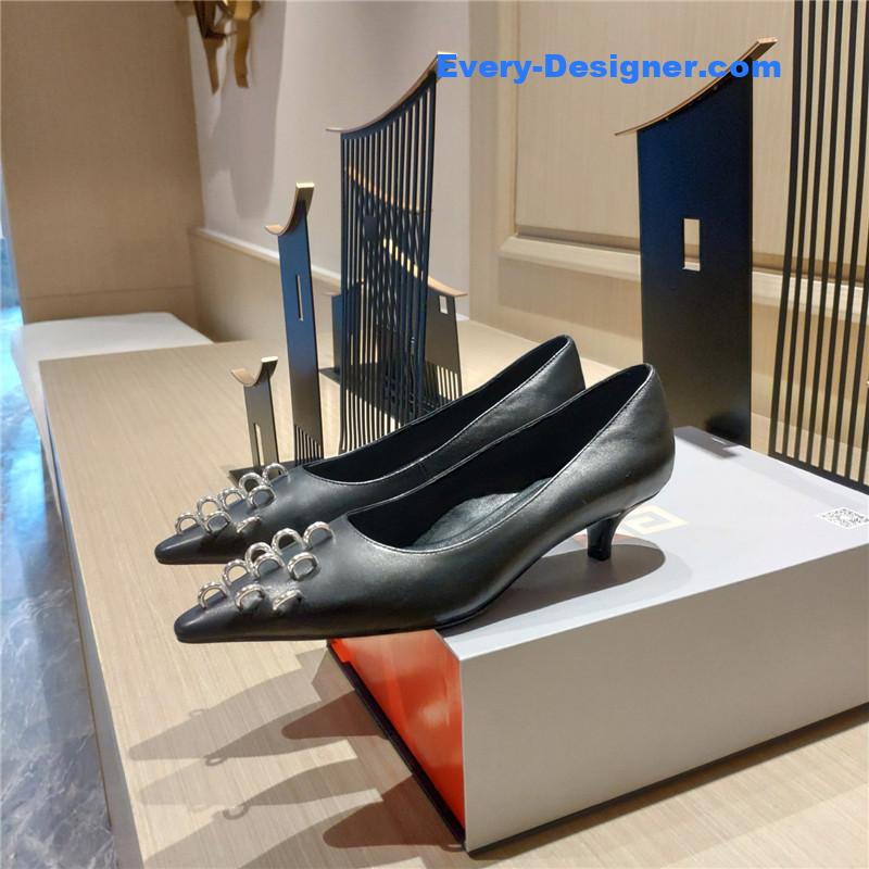 Givenchy Chain Stud Pointed Pumps Black Leather