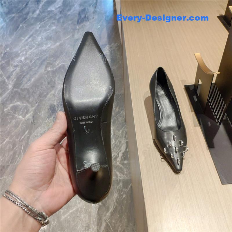Givenchy Chain Stud Pointed Pumps Black Leather