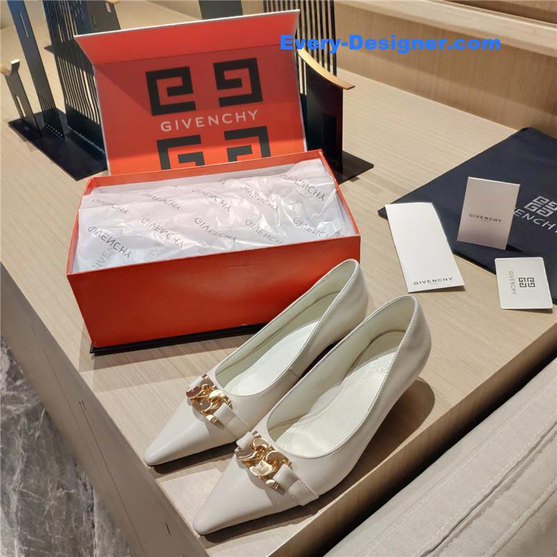 Givenchy Chain Pointed Low Heel Pumps White Leather