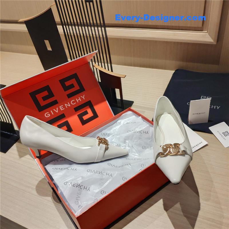 Givenchy Chain Pointed Low Heel Pumps White Leather