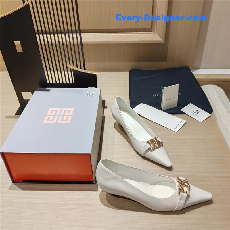 Givenchy Chain Pointed Low Heel Pumps White Leather