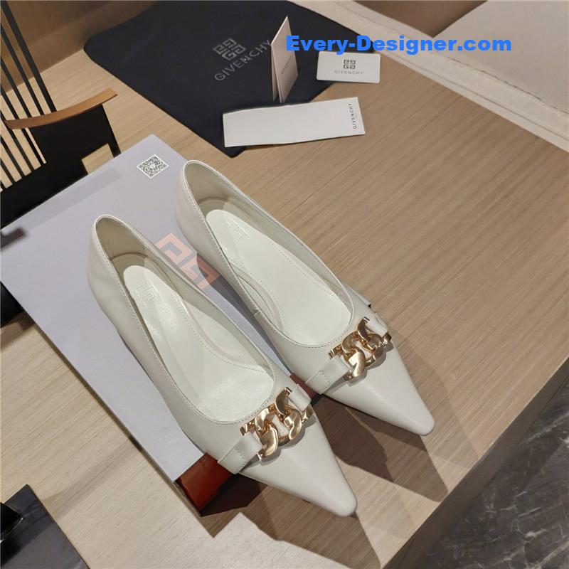 Givenchy Chain Pointed Low Heel Pumps White Leather