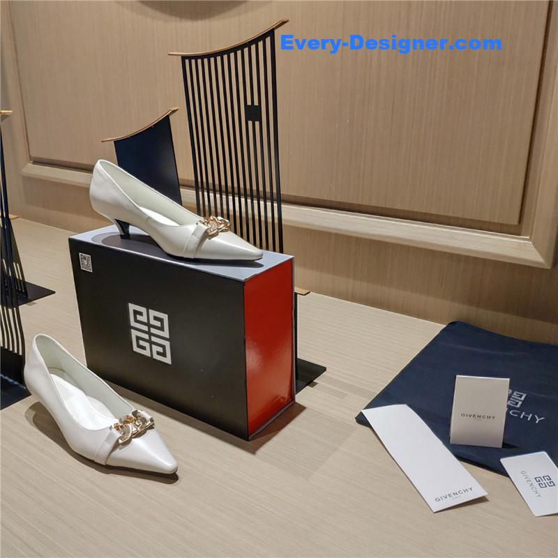 Givenchy Chain Pointed Low Heel Pumps White Leather
