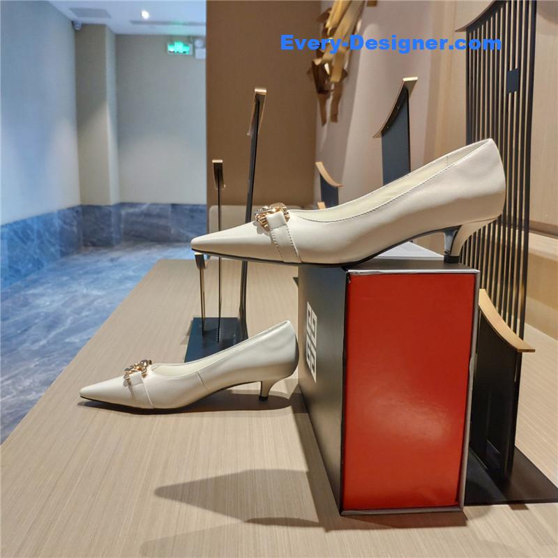 Givenchy Chain Pointed Low Heel Pumps White Leather