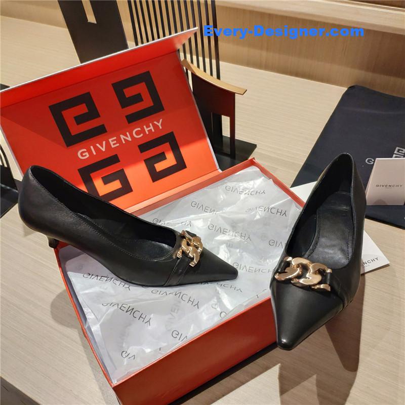 Givenchy Chain Pointed Low Heel Pumps Black Leather