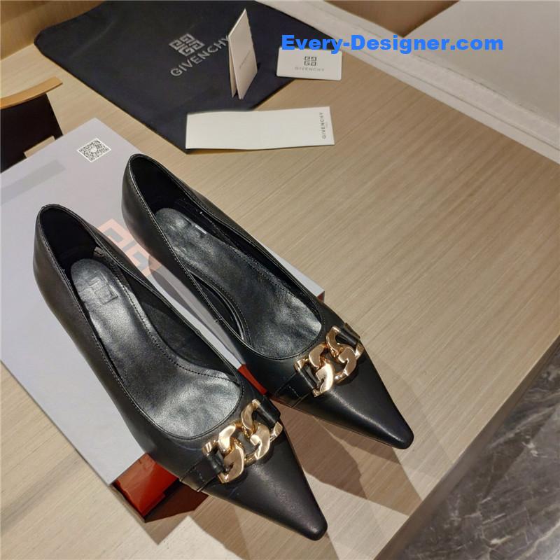 Givenchy Chain Pointed Low Heel Pumps Black Leather