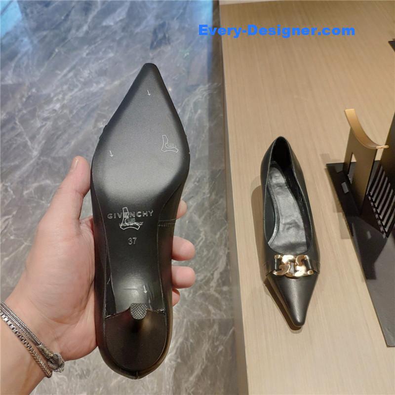 Givenchy Chain Pointed Low Heel Pumps Black Leather