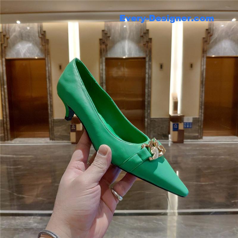 Givenchy Chain Pointed Low Heel Pumps Green Leather