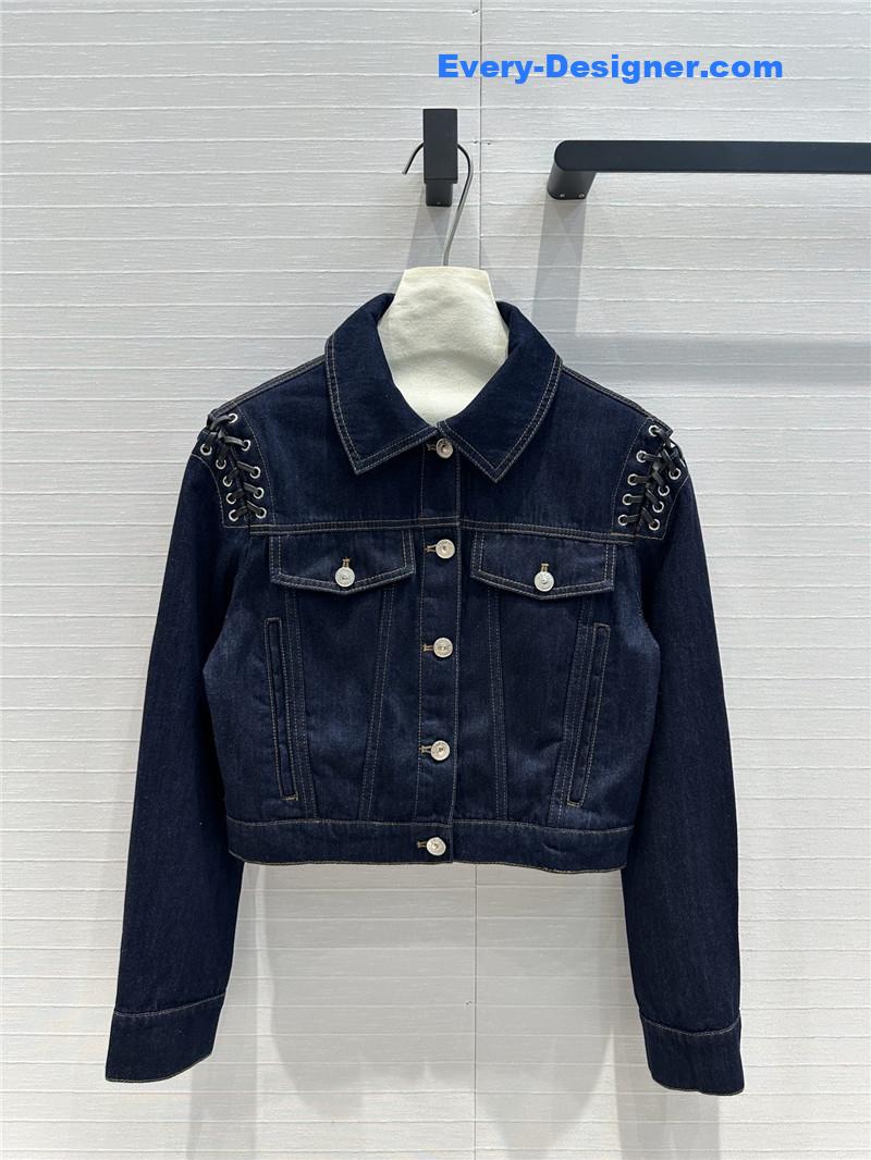 a1exa*der Mcqv*en lace-up shoulder denim jacket replicas clothes
