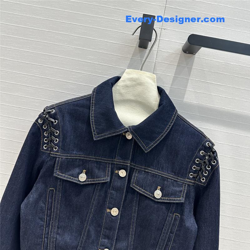 a1exa*der Mcqv*en lace-up shoulder denim jacket replicas clothes