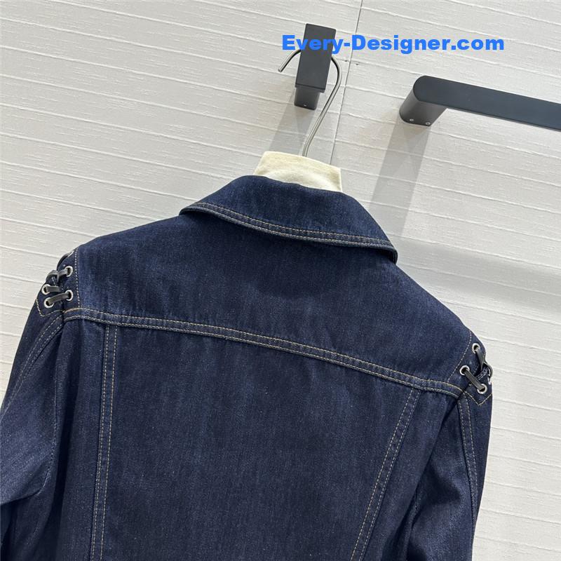 a1exa*der Mcqv*en lace-up shoulder denim jacket replicas clothes