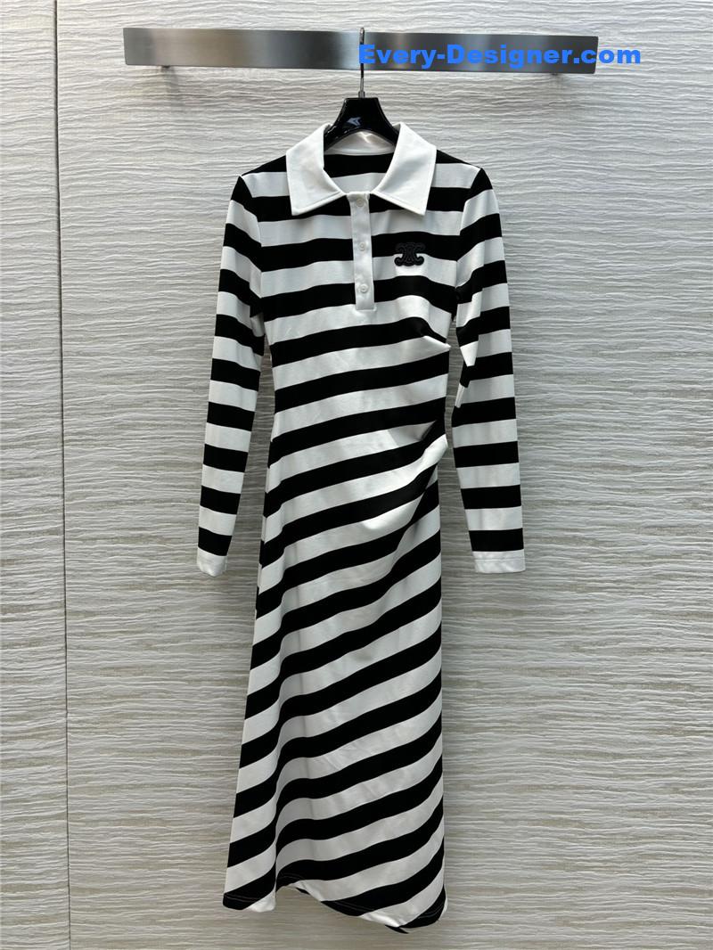Ce1i*e polo collar horizontal striped dress replica clothes