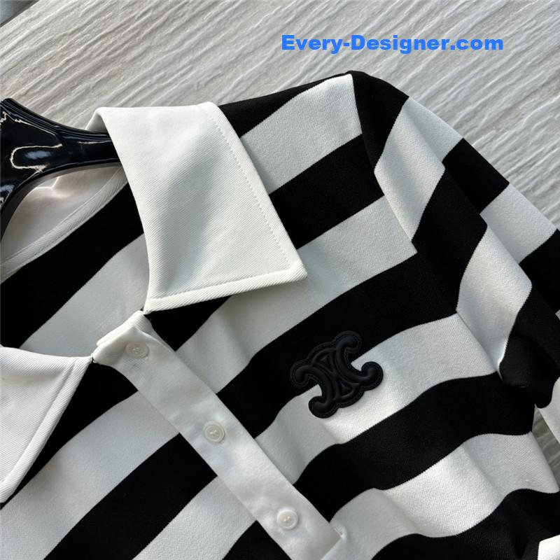 Ce1i*e polo collar horizontal striped dress replica clothes