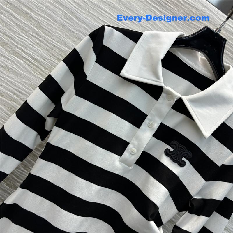 Ce1i*e polo collar horizontal striped dress replica clothes