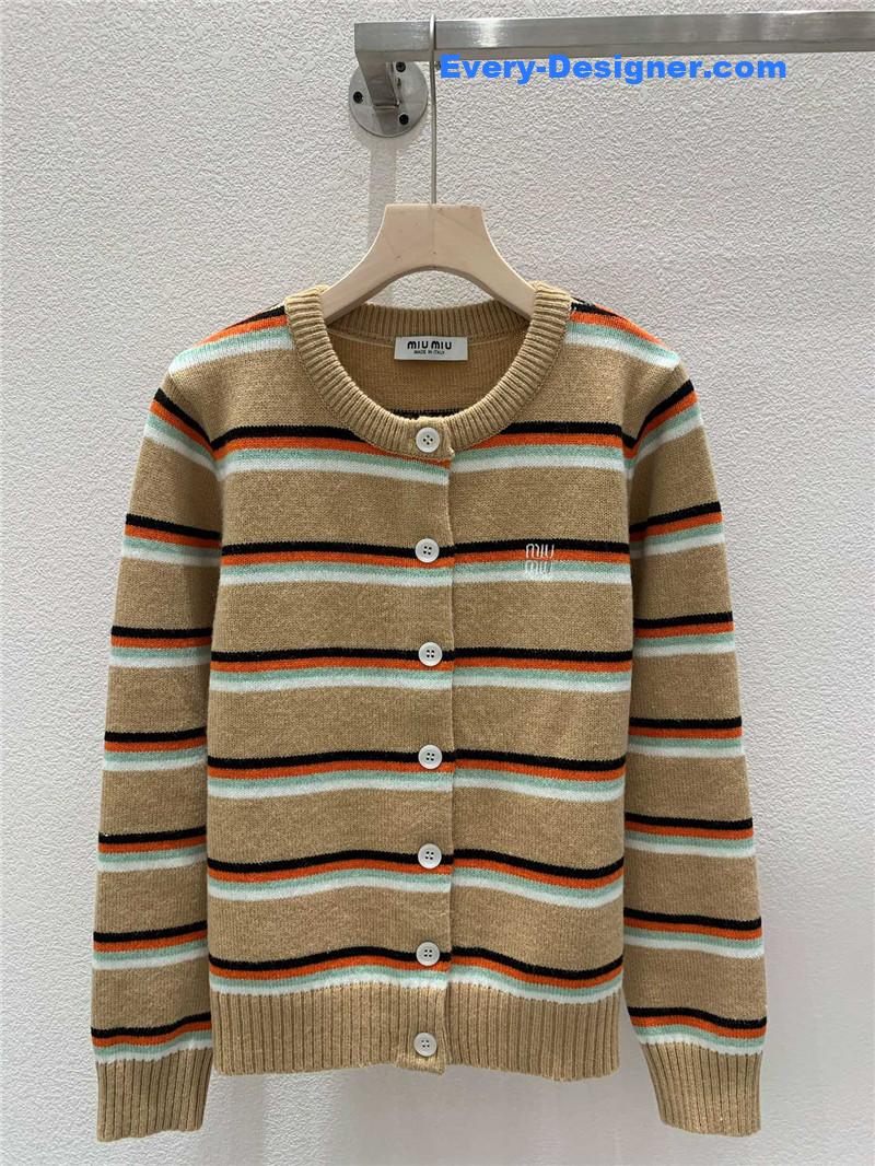 M1um1u striped round neck knitted cardigan replicas clothes