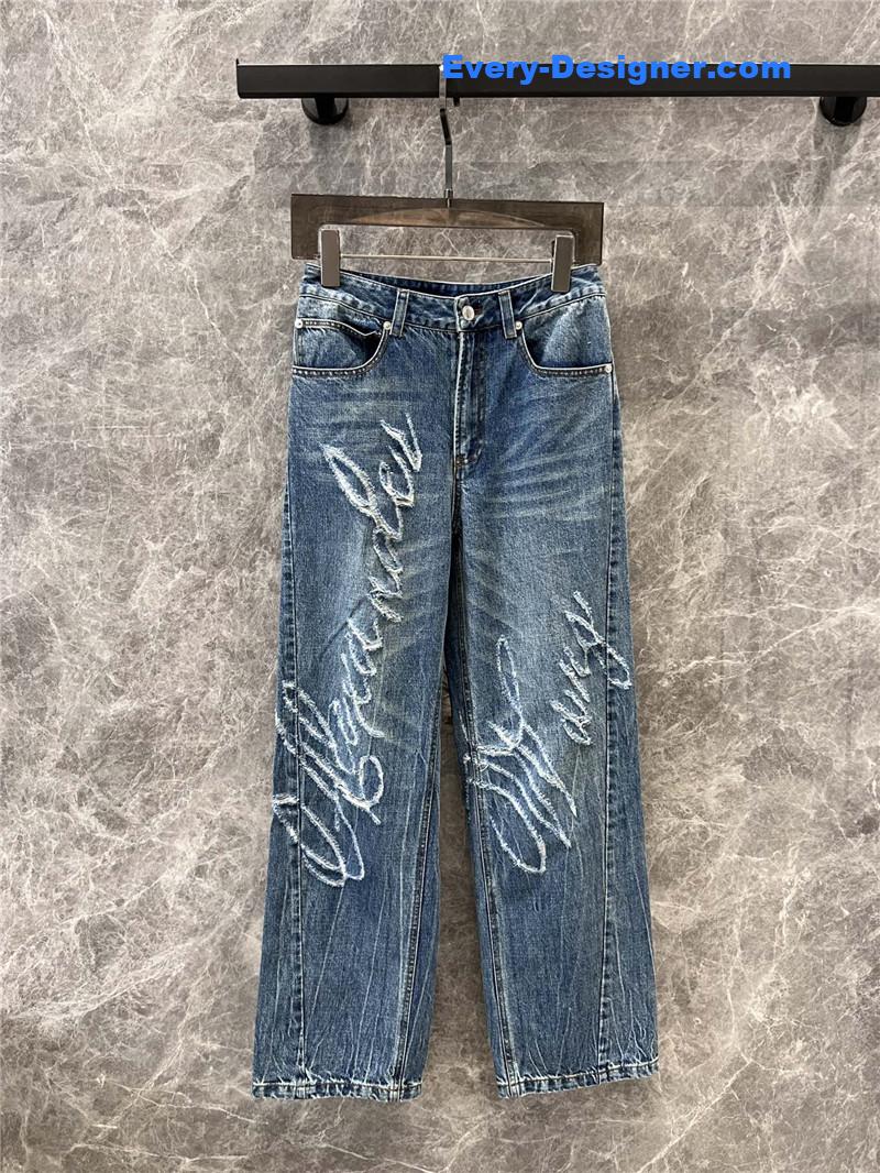 A1exa*der wang distressed logo denim trousers replica clothing