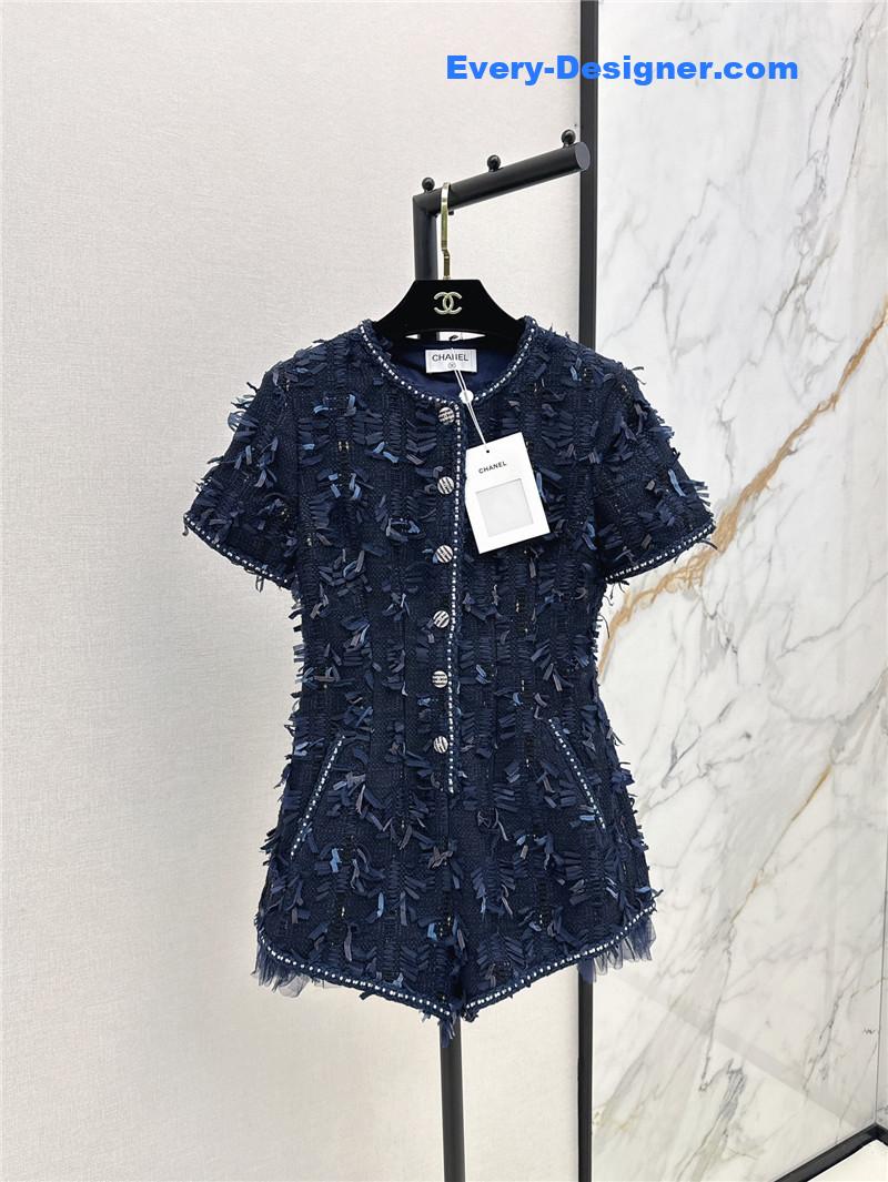 Ch**el fringed woven fabric jumpsuit replica d&g clothing