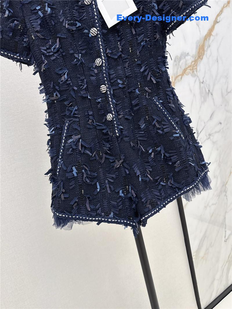 Ch**el fringed woven fabric jumpsuit replica d&g clothing