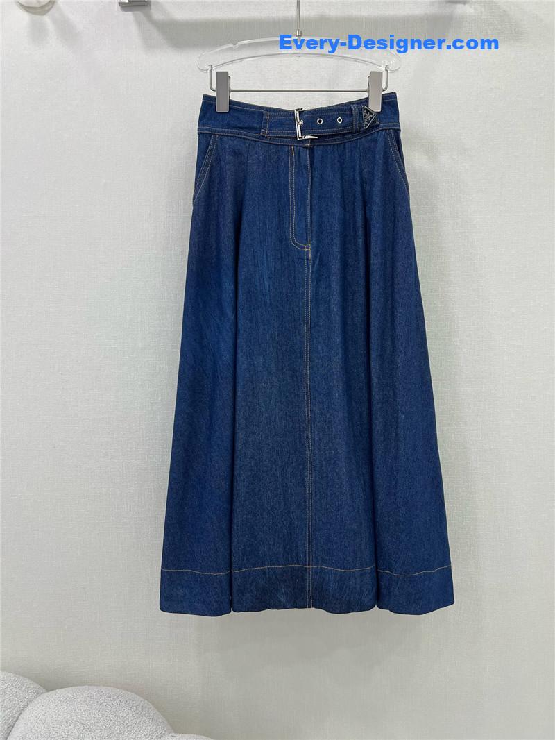Pra*a triangle logo denim skirt replica clothing sites