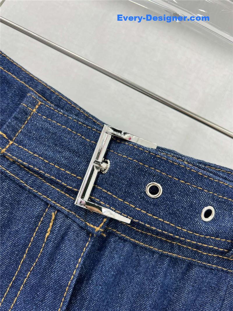 Pra*a triangle logo denim skirt replica clothing sites