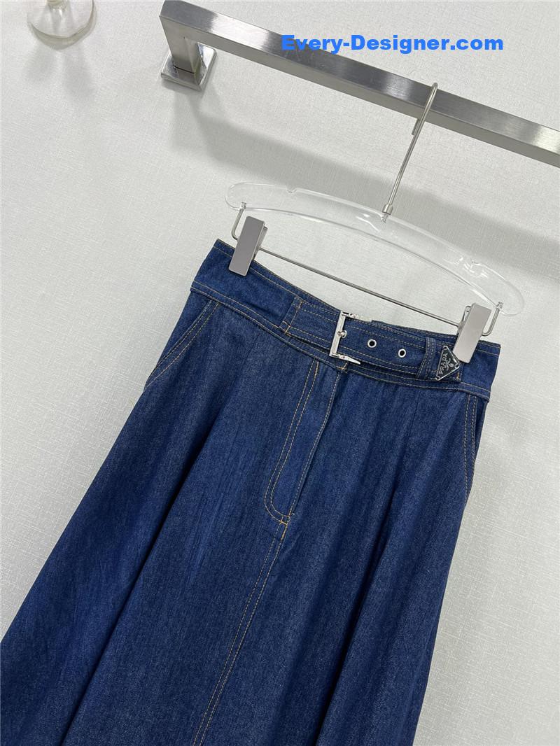 Pra*a triangle logo denim skirt replica clothing sites