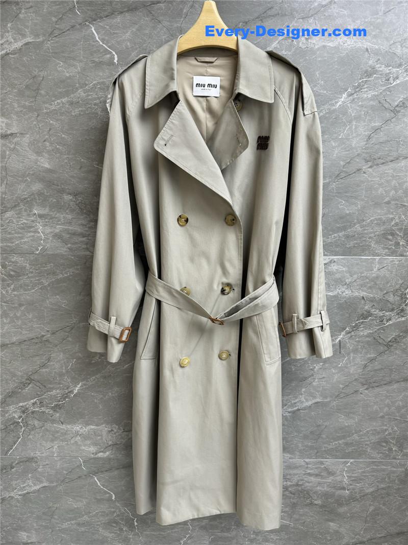 M1um1u double-breasted long trench coat replicas clothes