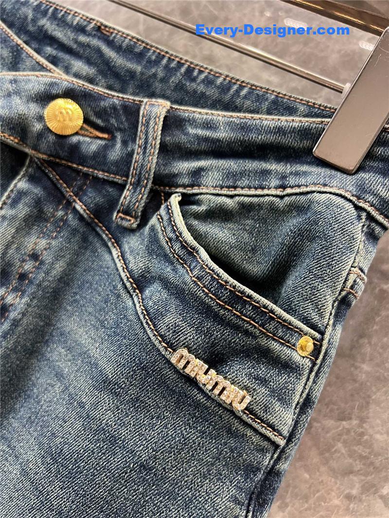 M1um1u flared rhinestone jeans replica clothing sites