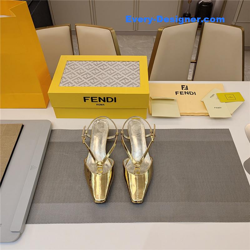 F**di ffold gold nappa leather low-heeled slingbacks