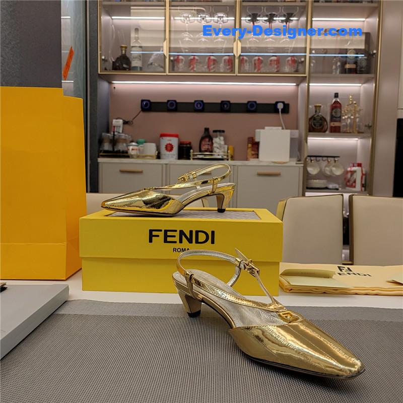 F**di ffold gold nappa leather low-heeled slingbacks