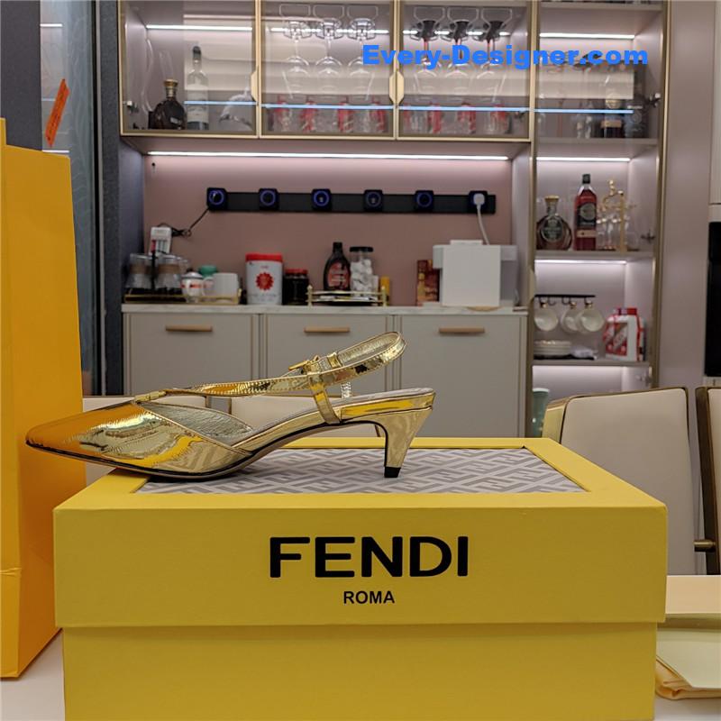 F**di ffold gold nappa leather low-heeled slingbacks