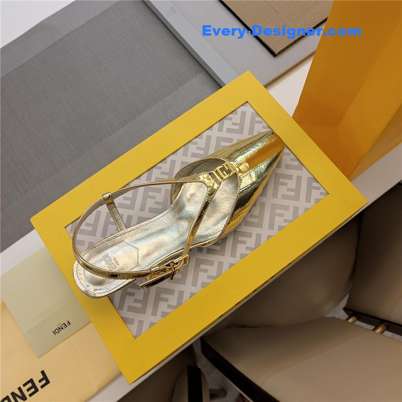 F**di ffold gold nappa leather low-heeled slingbacks