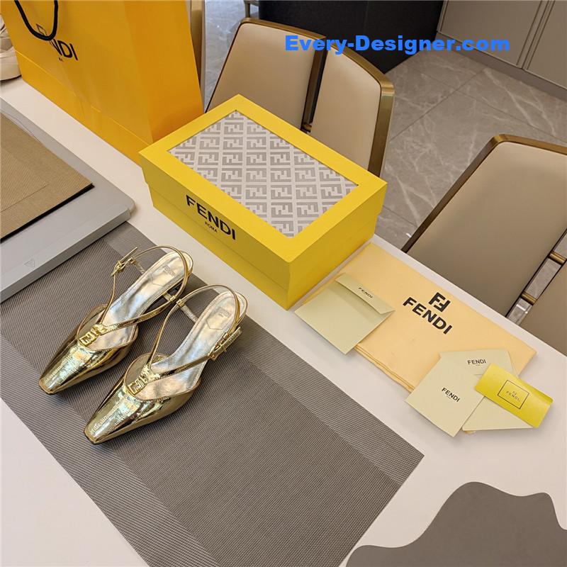 F**di ffold gold nappa leather low-heeled slingbacks