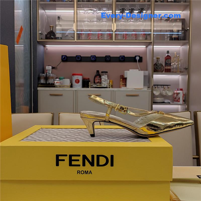 F**di ffold gold nappa leather low-heeled slingbacks