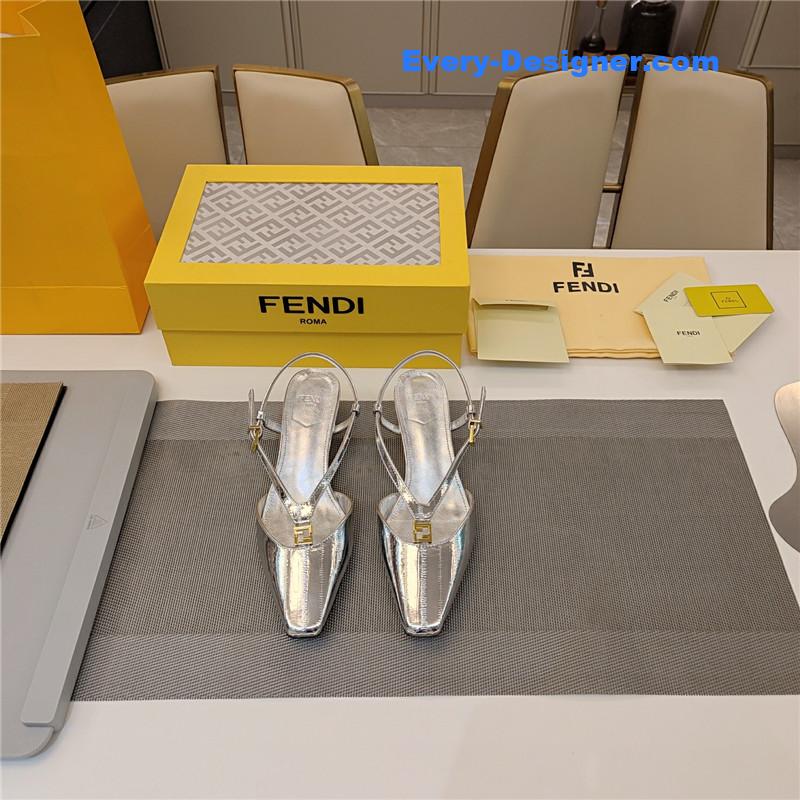 F**di ffold silver nappa leather low-heeled slingbacks