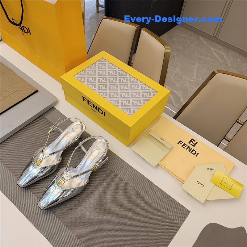 F**di ffold silver nappa leather low-heeled slingbacks