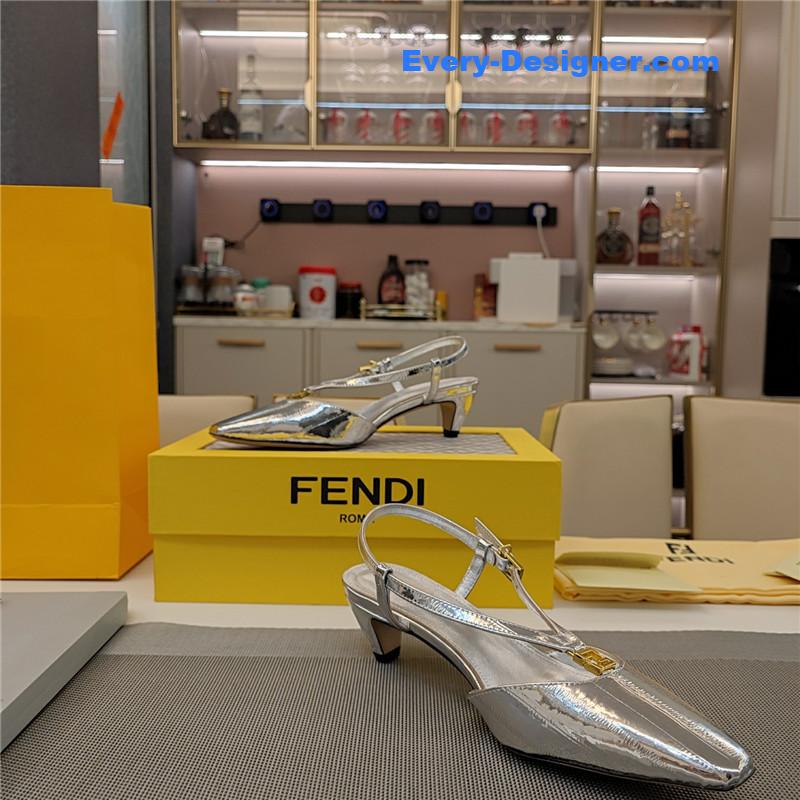 F**di ffold silver nappa leather low-heeled slingbacks