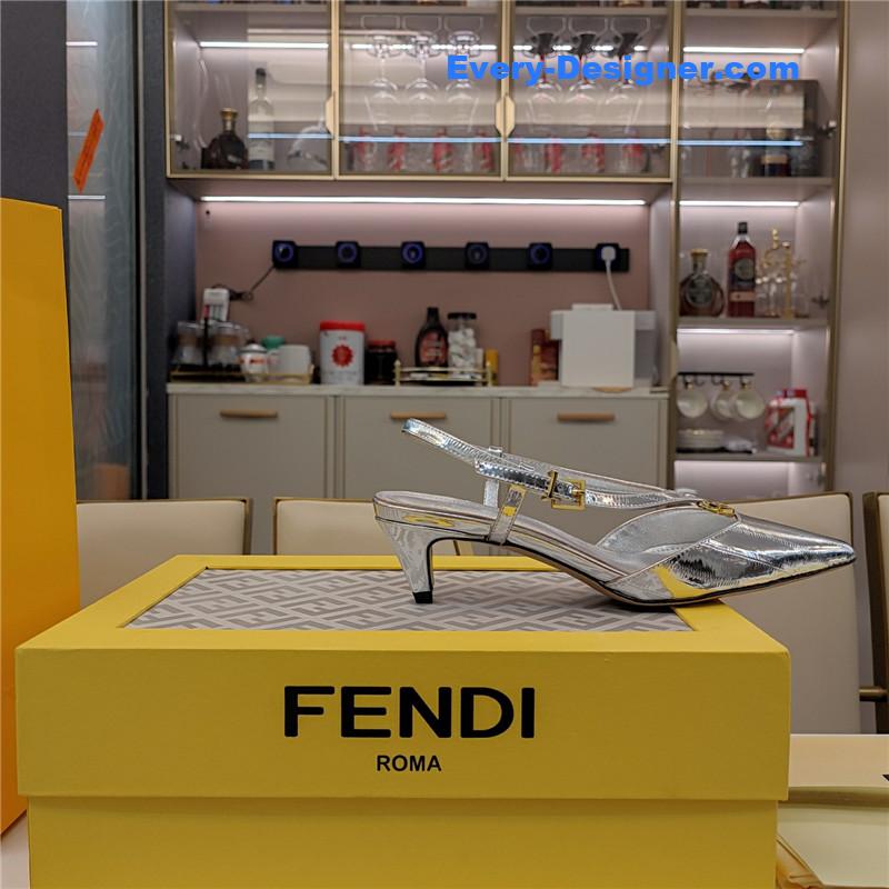 F**di ffold silver nappa leather low-heeled slingbacks