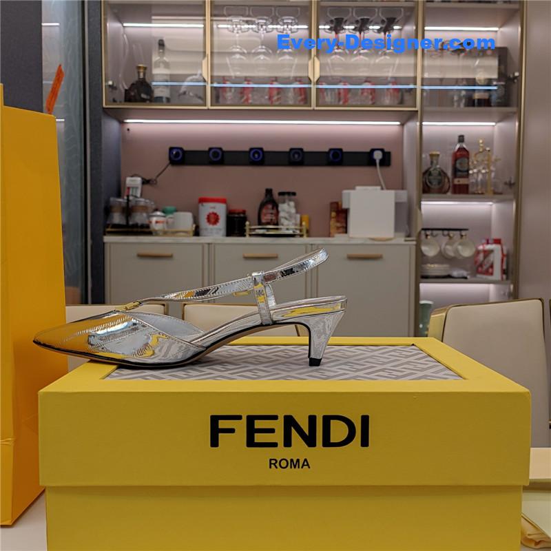 F**di ffold silver nappa leather low-heeled slingbacks