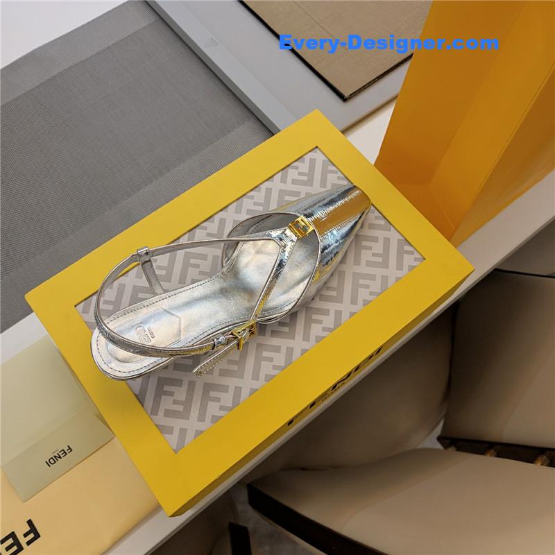 F**di ffold silver nappa leather low-heeled slingbacks