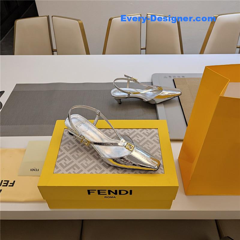 F**di ffold silver nappa leather low-heeled slingbacks