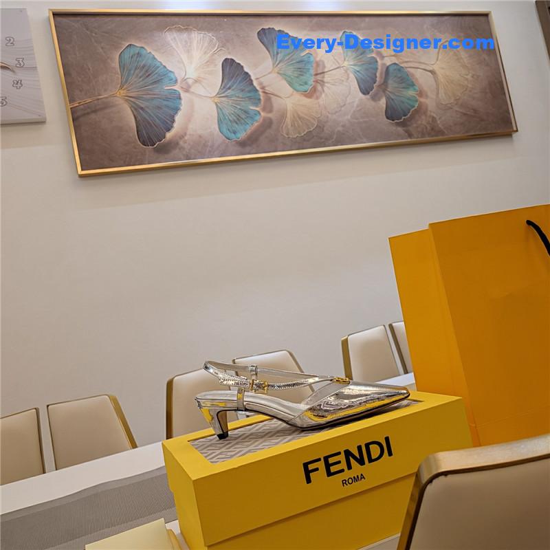 F**di ffold silver nappa leather low-heeled slingbacks