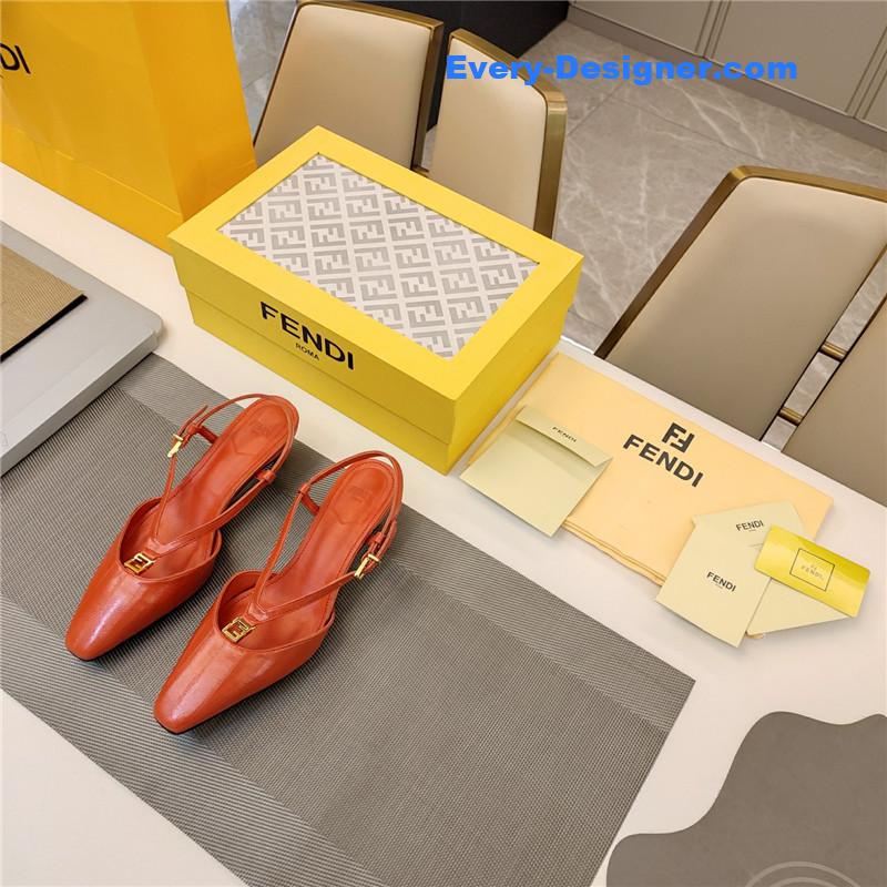 F**di ffold red eel leather low-heeled slingbacks