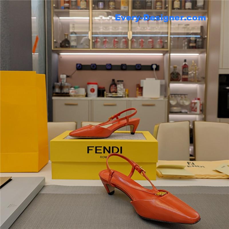 F**di ffold red eel leather low-heeled slingbacks