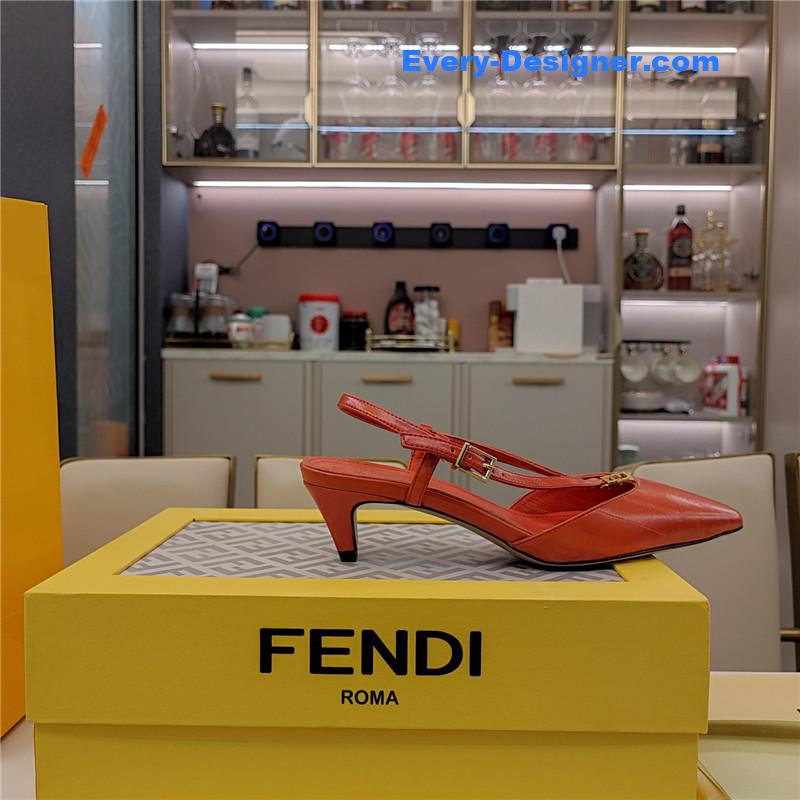 F**di ffold red eel leather low-heeled slingbacks