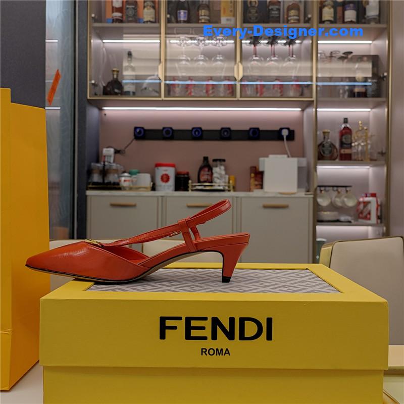 F**di ffold red eel leather low-heeled slingbacks